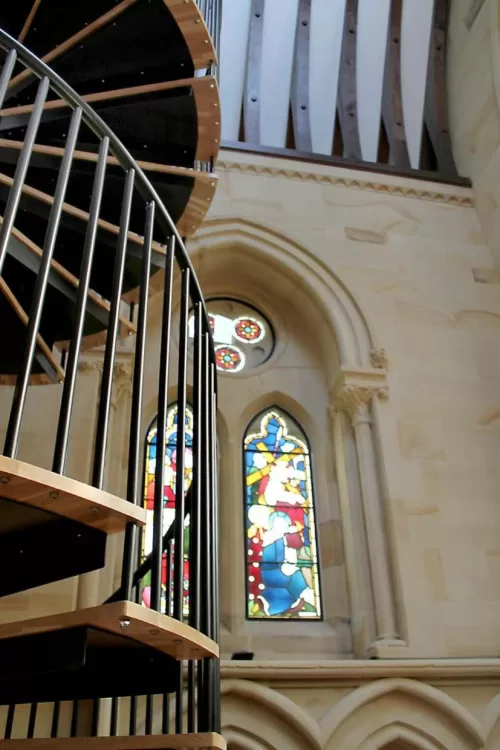 Old vs new spiral UK stair in church