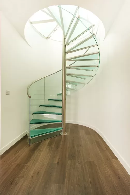 Saffron Place interior spiral glass stair
