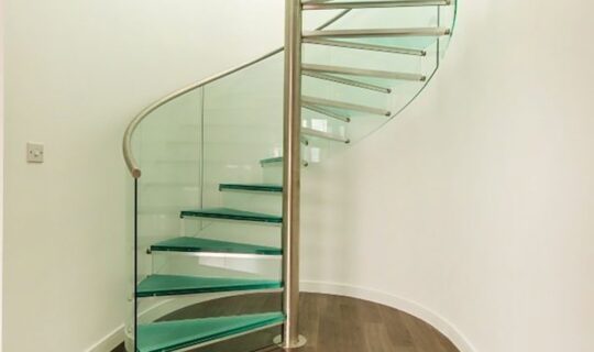 Saffron Place interior spiral glass stair