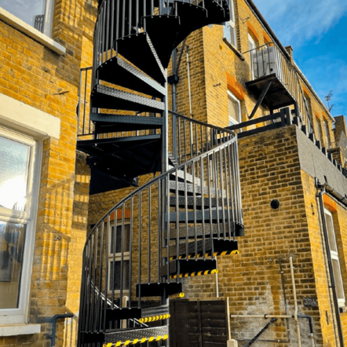 Southend Spiral Steel Staircase Essex UK DLS Fabrication London escape stairs