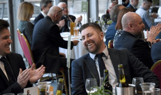 Spiral UK team laughing talking CMG awards 2024 Cornwall Manufacturing Group Manufacturers Construction Spiral UK Spiral staircases staircase designers