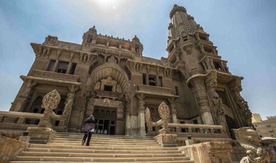Looking up at the Baron's palace from below