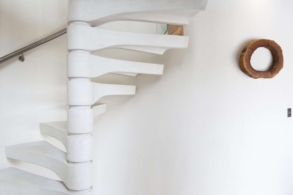 Spiral (UK) concrete staircase at Nanfan Farm holiday cottage Cury Cornwall