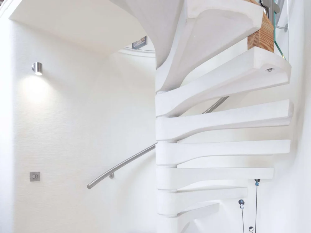 Spiral (UK) concrete staircase at Nanfan Farm holiday cottage Cury Cornwall