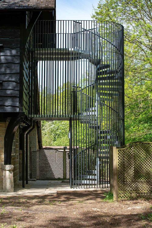 Escape staircase manufacture by Spiral UK and Oxford Architects Wytham Chalet